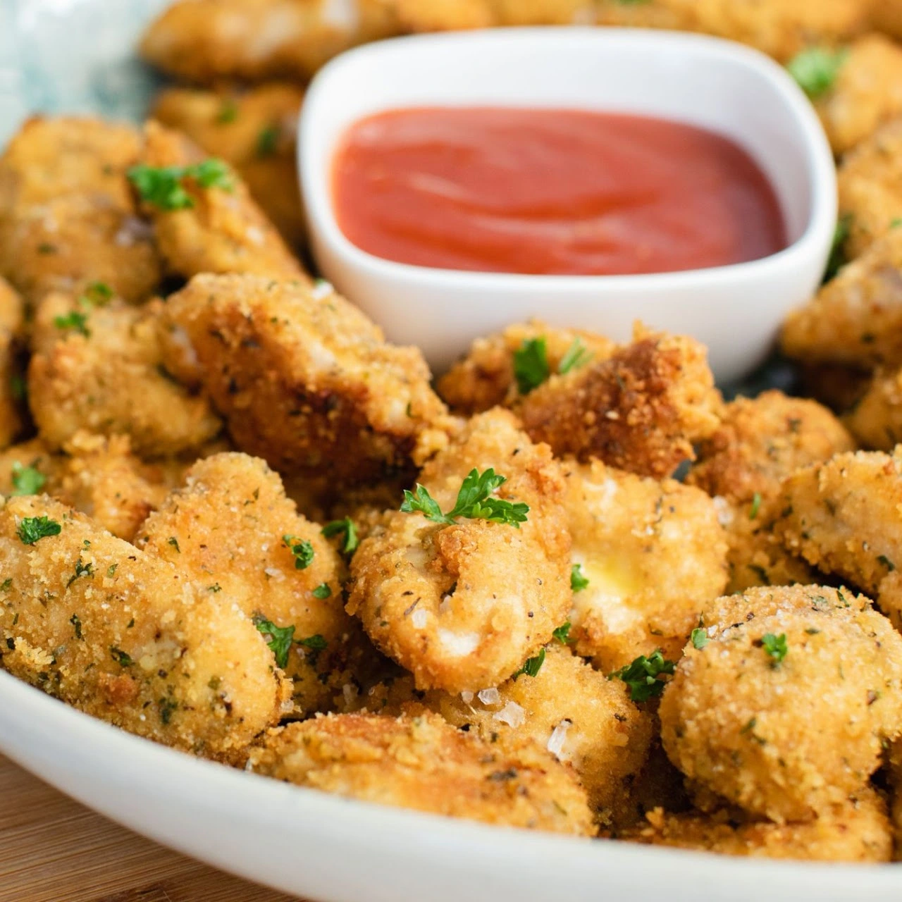 Crispy halal chicken nuggets served with ketchup at Donair and Poutine House in Edmonton, AB